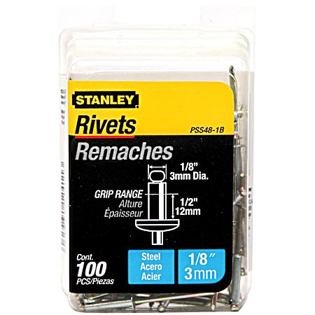 1/8 in Steel Rivets 100 Pk - PSS48-1B