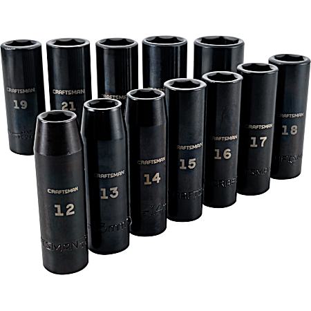 1/2 in Metric Deep Impact Socket Set - 12 Pc