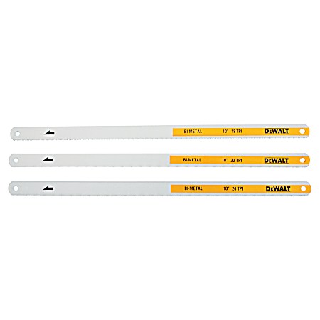 10 in Bi-metal Hacksaw Blades - 3 Pk, Assorted
