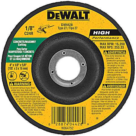 4 x 1/8 in Type 27 Masonry Cutting Wheel
