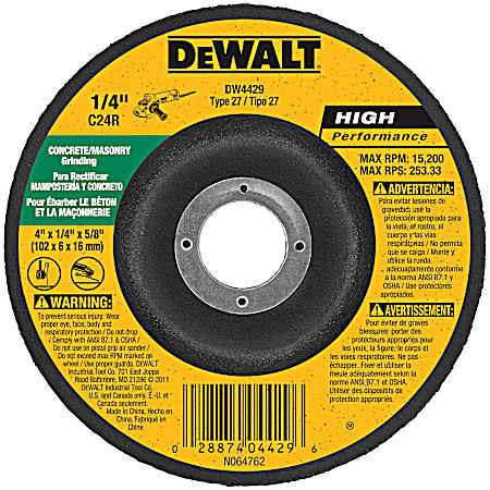 4 x 1/4 in Type 27 Masonry Grinding Wheel