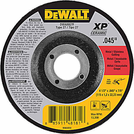 4-1/2 x .045 x 7/8 in Type 27 XP Ceramic Metal/ Stainless Cutting Wheel