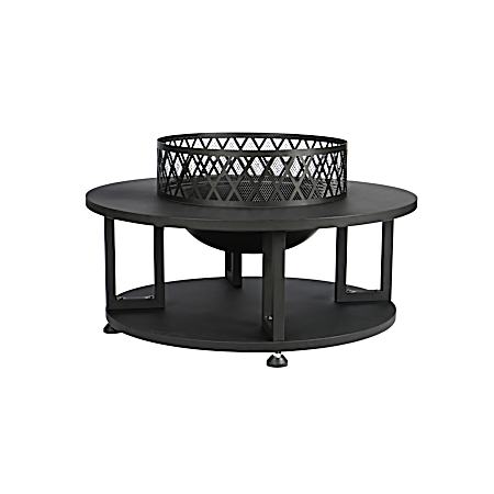38 in Round Steel Wood Fire Pit w/ Log Storage