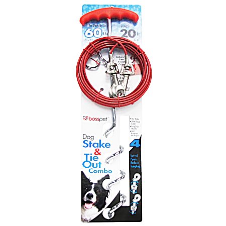20 ft Tie-Out Cable & Spiral Stake Combo