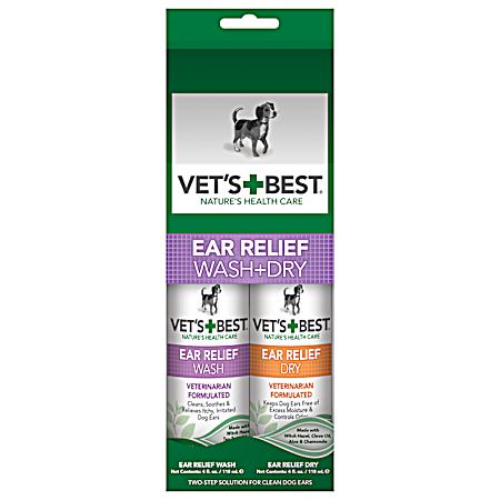 Ear Relief Wash & Dry Cleaner Kit for Dogs - 2 Pk