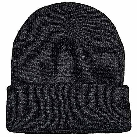 Adult Marled Yarn Super Stretch Black Knit Cuff Beanie