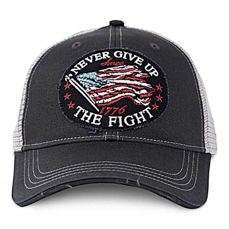 Men's Black/White Never Give Up Patch 6-Panel Cotton/Mesh Cap