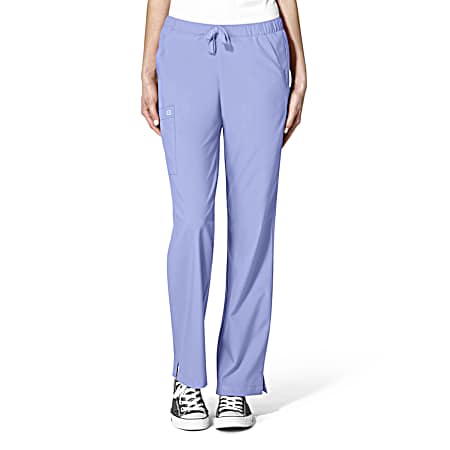 Women's Ceil Blue Flat Front Straight Leg Drawstring Scrub Pants