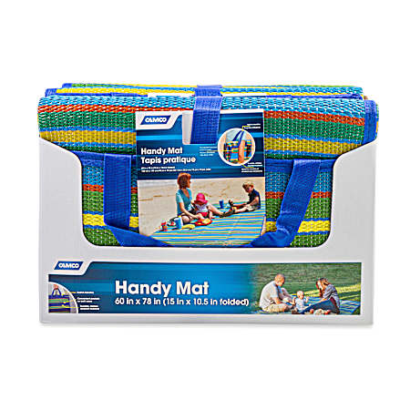 Handy Mat 60 in x 78 in Blue/Green Stripe Mat w/ Carrying Strap