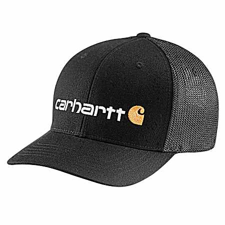 Adult Rugged Flex Black Fitted Canvas Meshback 6-Panel Cap