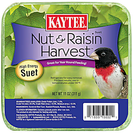 Nut & Raisin Harvest High Energy Suet Cake Wild Bird Food, 11 oz