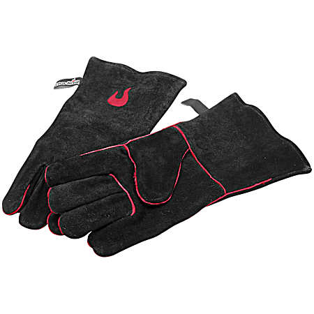 Black Hand-Stitched Leather Grilling Gloves