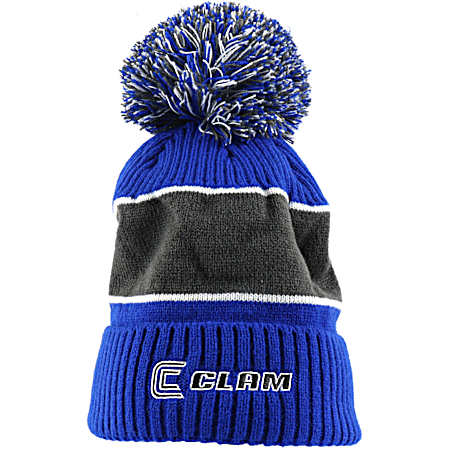 Adult Blue/Gray Fleece Lined Pom Beanie