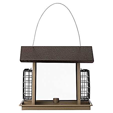 Large Brown Hopper Bird Feeder w/ Suet Holders