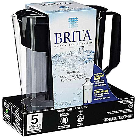 5 Cup Black SOHO Pitcher Water Filtration System