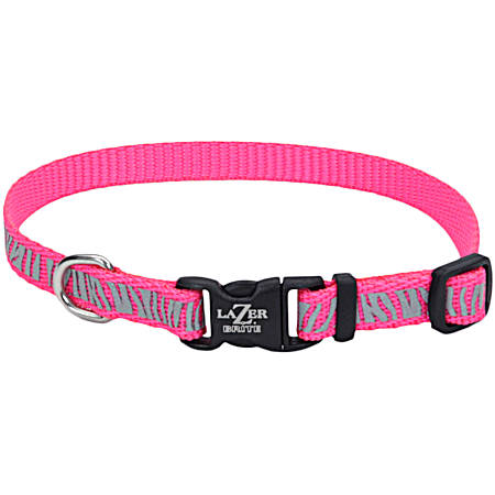 Pink Zebra Reflective Adjustable Dog Collar