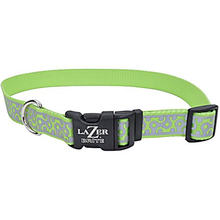 Lime Geometric Reflective Adjustable Dog Collar 