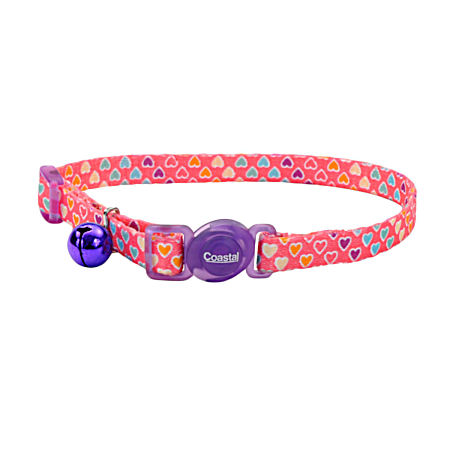 8-12 in Multi-Colored Heart Fashion Adjustable Breakaway Cat Collar