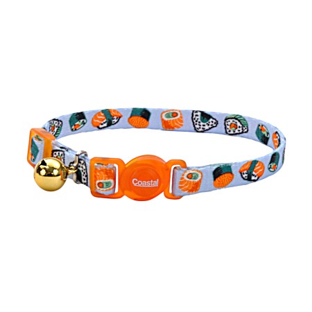 8-12 in Sushi-on-Blue Fashion Adjustable Breakaway Cat Collar