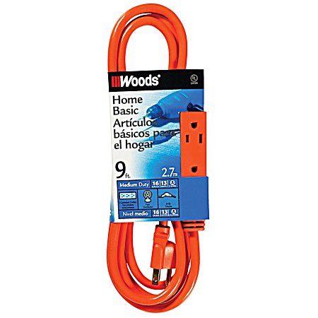 9 ft 16/3 SJT Orange Indoor Extension Cord