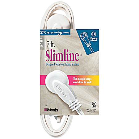 Slimline 7 ft White Indoor Extension Cord