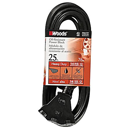 Powerblock 25 ft Black Oil-Resistant 3-Outlet Extension Cord