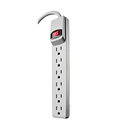 White 6-Outlet Slimline Non-Lit Switch Surge Strip w/ 2 ft Cord