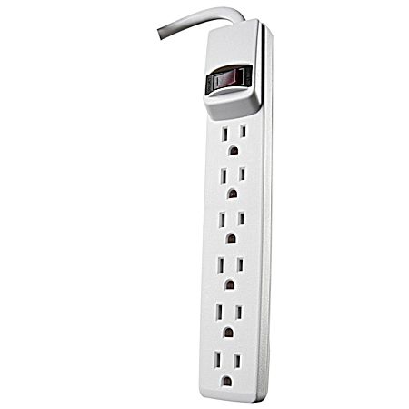White 6-Outlet Power Strip w/ 8 ft Cord