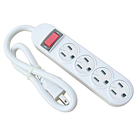 White 4-Outlet Power Strip w/ 1.5 ft Cord
