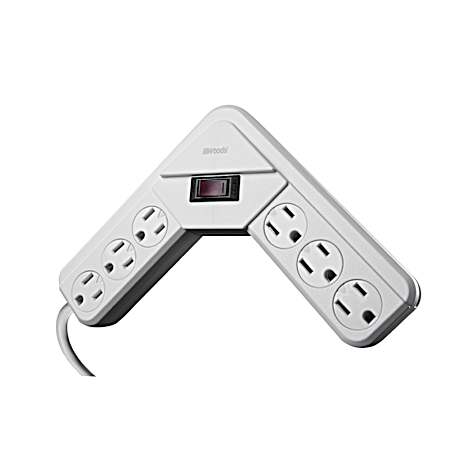 White 6-Outlet Corner Power Strip w/ 4 ft Cord