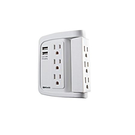 White 6-Outlet 500 Joules Swivel Surge Tap w/ 2 USB Ports (Type A)