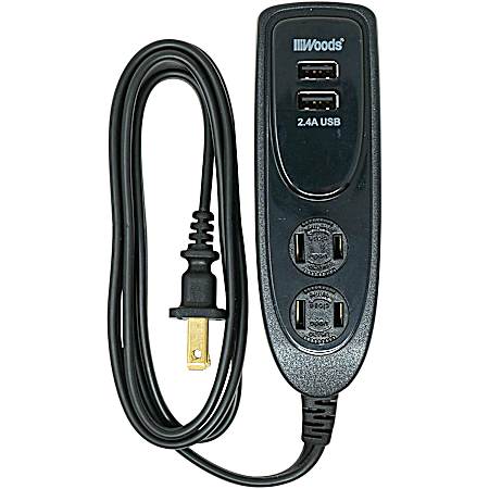 Black 2-Outlet Desktop Power Strip w/ 2 USB Ports (Type A)
