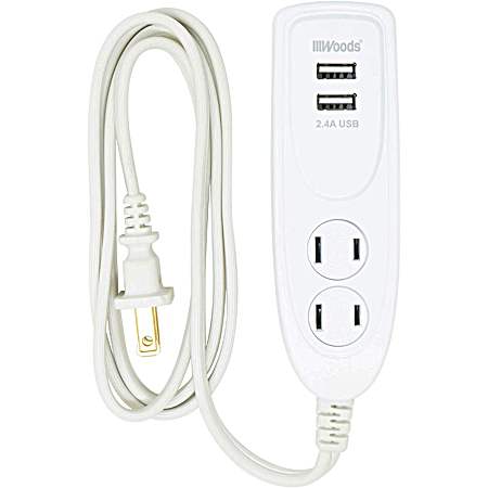 White 2-Outlet Desktop Power Strip w/ 2 USB Ports (Type A)