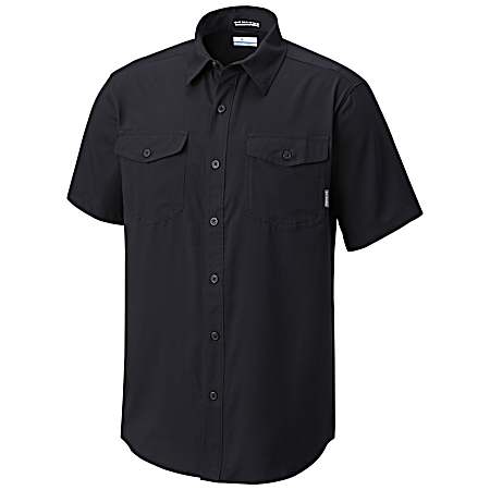 Men's Utilizer II Black Button Front Short Sleeve Polyester Shirt
