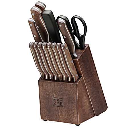 PrecisionCut 15 Pc Block Knife Set w/ Walnut Handles