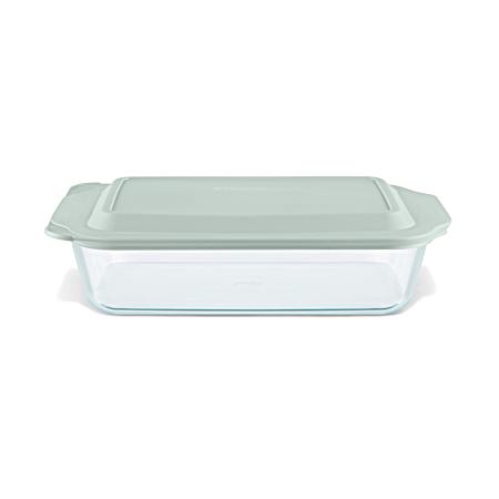 Deep Rectangular Sage/Clear Glass Baking Dish