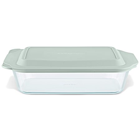 Deep Rectangular Sage/Clear Glass Baking Dish