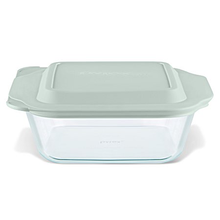 Deep Rectangular Sage/Clear Glass Baking Dish