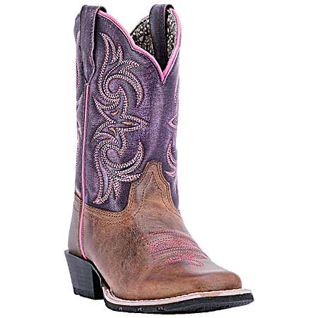 Kids' Majesty Brown/Purple Western Leather Boots