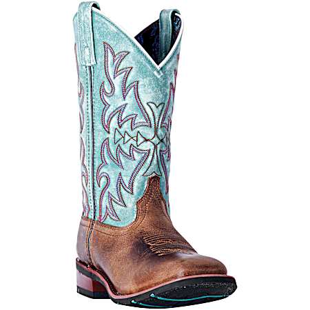 Women's Anita Brown/Teal Square Toe Western Boots