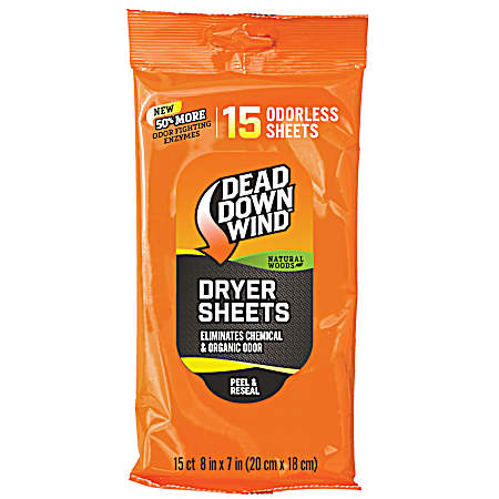 ScentPrevent Natural Woods Scent Dryer Sheets - 15 Ct