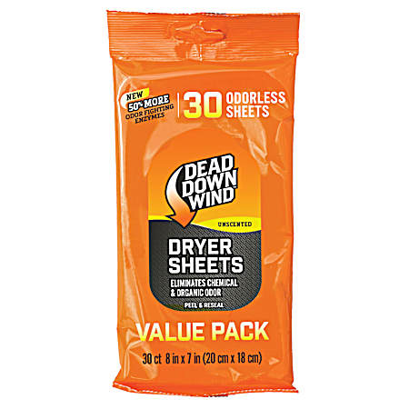 ScentPrevent Odorless Dryer Sheets - 30 Ct
