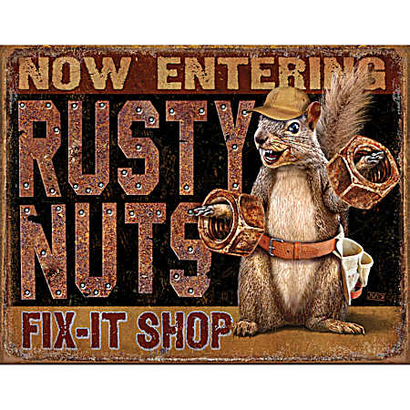 Rusty Nuts Fix-It Shop Tin Sign