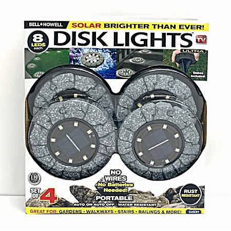 Solar Powered Stone Gray Disk Light - 4 pk
