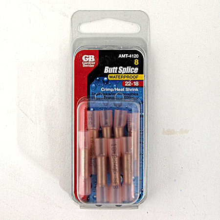 Butt Splice Heat Shrink Adhesive Lined Transparent 22-16 AWG Red Butt Connectors - 8 Pk