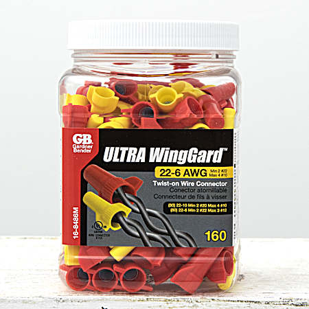Ultra WingGard Red & Yellow 22-6 AWG Twist-On Wire Connectors - 160 Pc