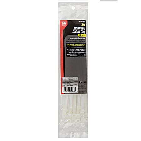 8 in 50 lb Natural Mounting Cable Ties - 20 Pk