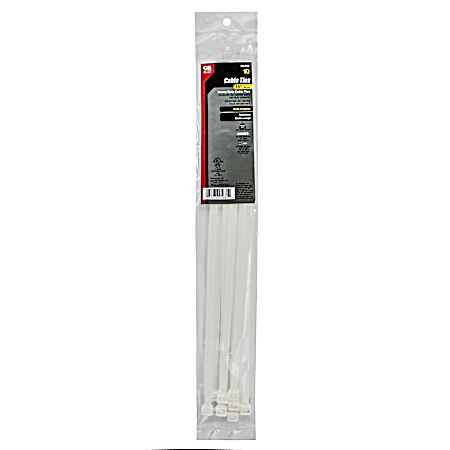 15 in 120 lb White Heavy-Duty Cable Ties - 10 Pk