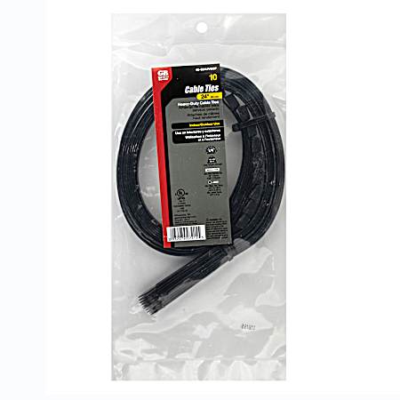 24 in 175 lb Black Heavy-Duty Cable Ties - 10 Pk