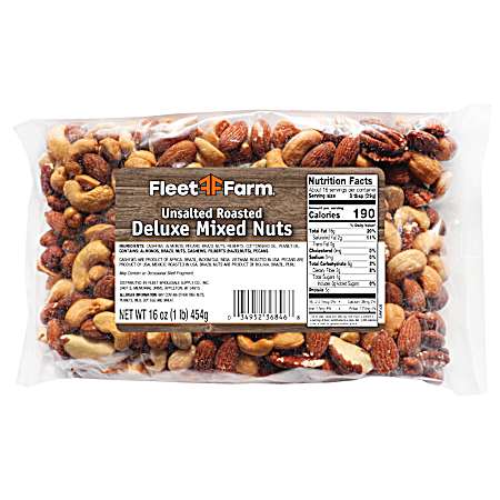16 oz Unsalted Roasted Deluxe Mixed Nuts (No Peanuts)